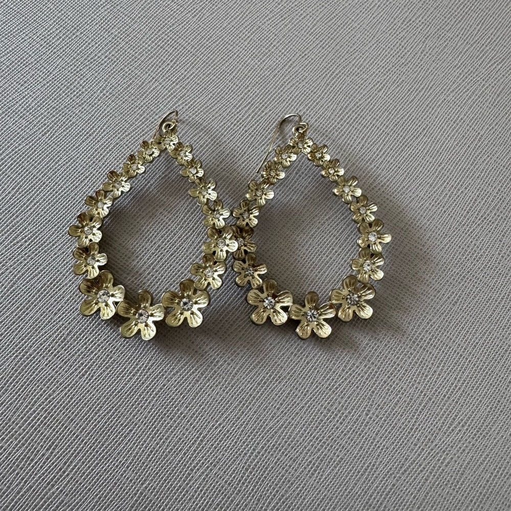 Gold Heart-Shaped Crystal Earrings